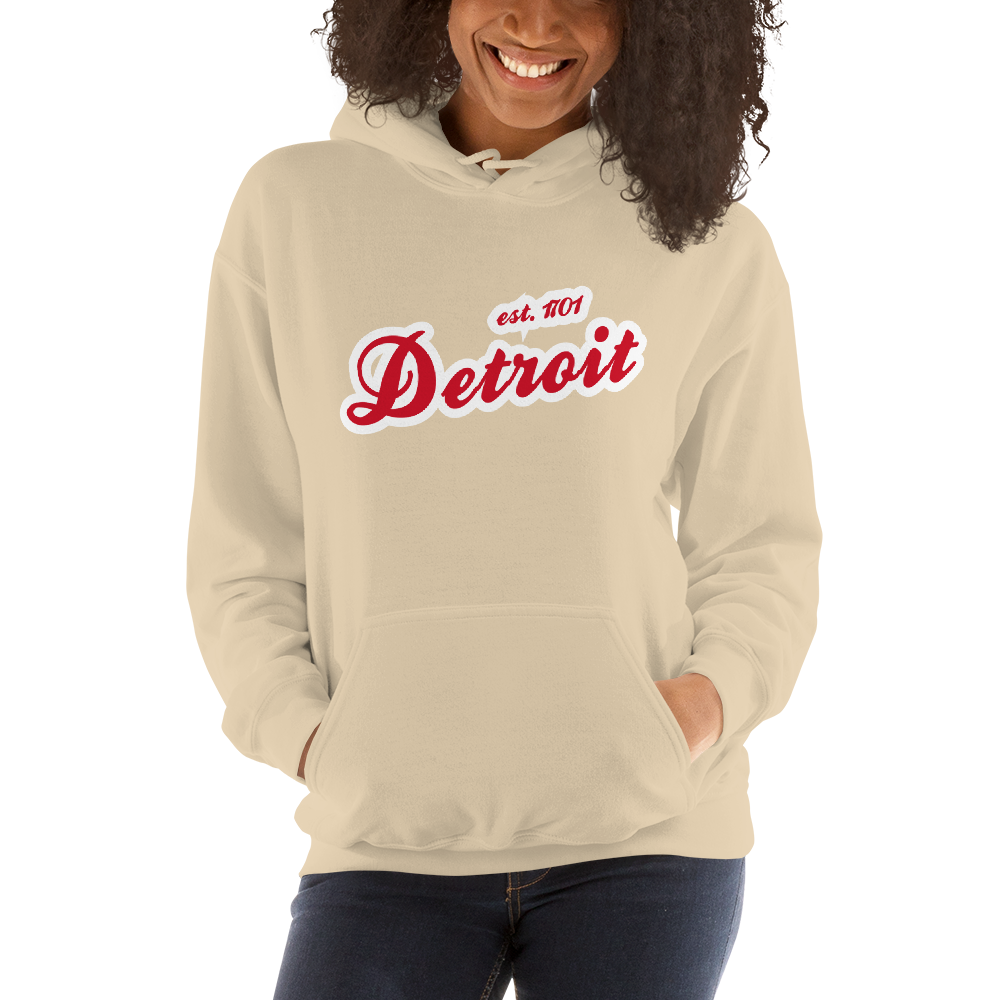 'Detroit EST. 1701' Hoodie (Aliform Red Script Font) | Unisex Standard