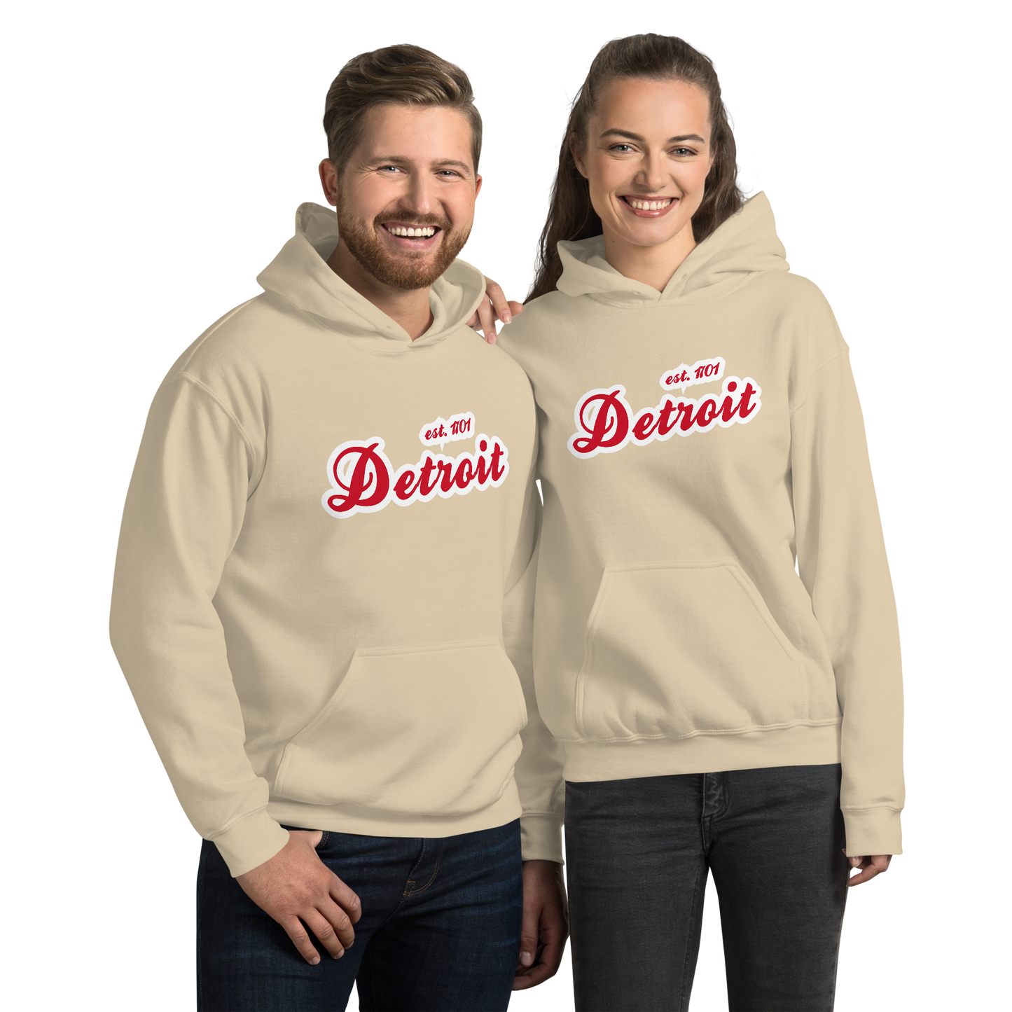 'Detroit EST. 1701' Hoodie (Aliform Red Script Font) | Unisex Standard