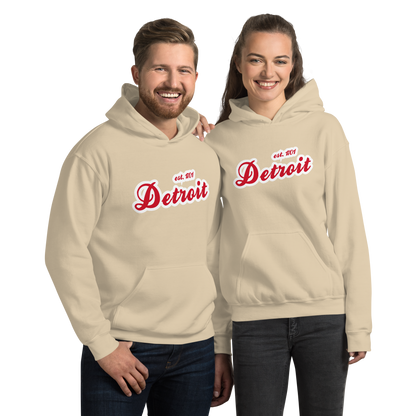 'Detroit EST. 1701' Hoodie (Aliform Red Script Font) | Unisex Standard