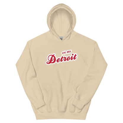 'Detroit EST. 1701' Hoodie (Aliform Red Script Font) | Unisex Standard