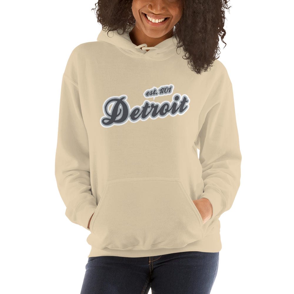 'Detroit EST. 1701' Hoodie (Iron Ore Grey Script Font) | Unisex Standard