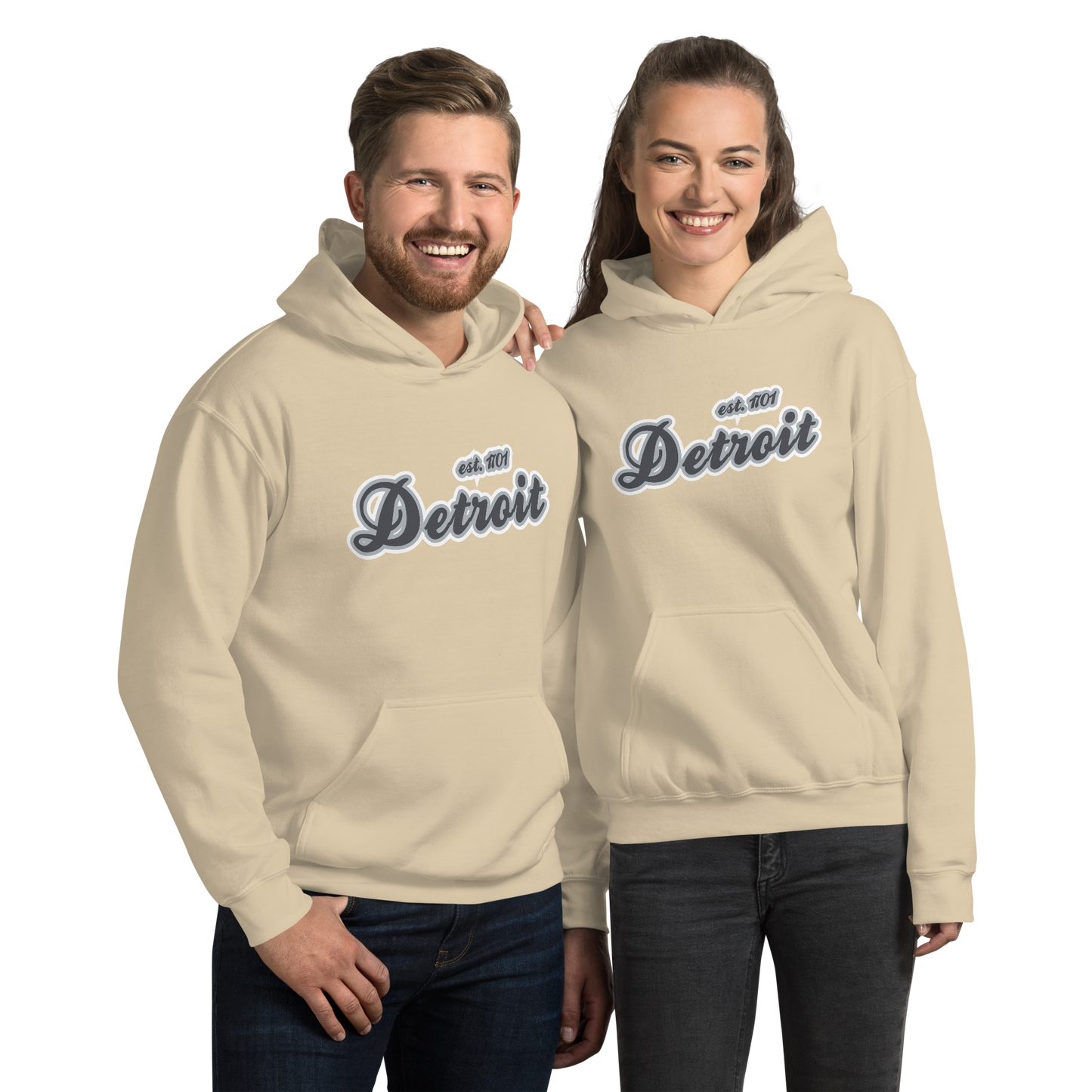 'Detroit EST. 1701' Hoodie (Iron Ore Grey Script Font) | Unisex Standard