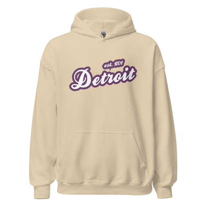 'Detroit EST. 1701' Hoodie (Plum Script Font) | Unisex Standard