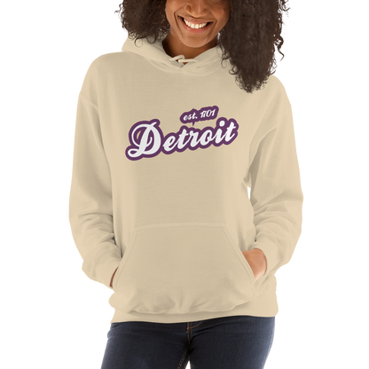 'Detroit EST. 1701' Hoodie (Plum Script Font) | Unisex Standard