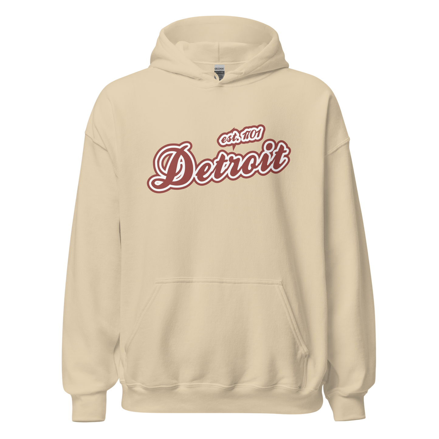 'Detroit EST. 1701' Hoodie (Ore Dock Red Script Font) | Unisex Standard