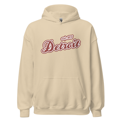 'Detroit EST. 1701' Hoodie (Ore Dock Red Script Font) | Unisex Standard