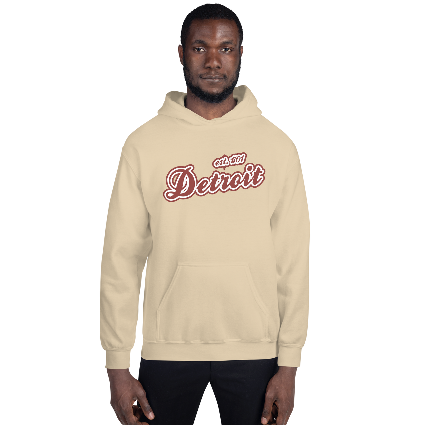 'Detroit EST. 1701' Hoodie (Ore Dock Red Script Font) | Unisex Standard