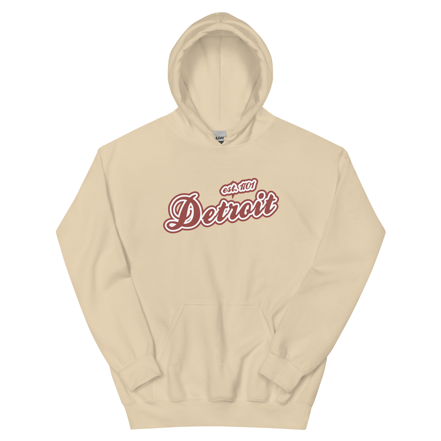 'Detroit EST. 1701' Hoodie (Ore Dock Red Script Font) | Unisex Standard