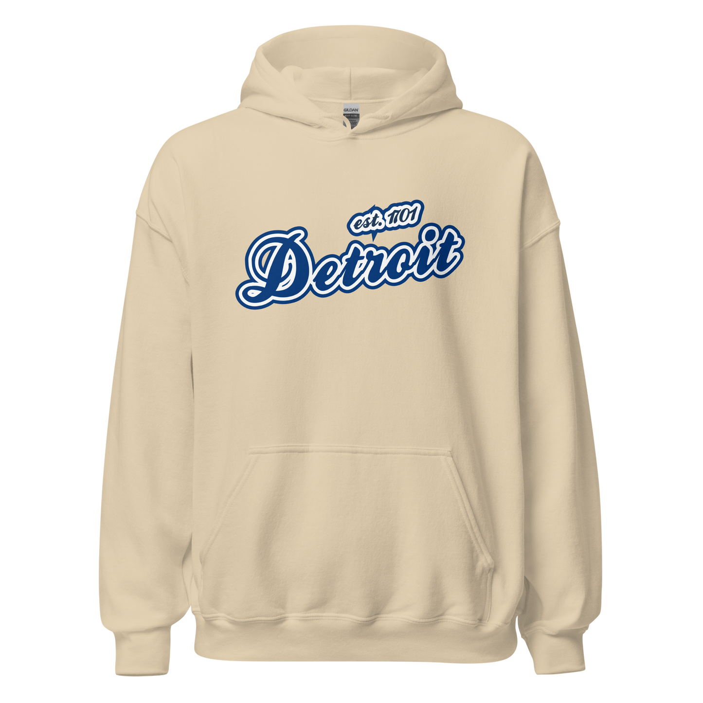 'Detroit EST. 1701' Hoodie (Dearborn Blue Script Font) | Unisex Standard