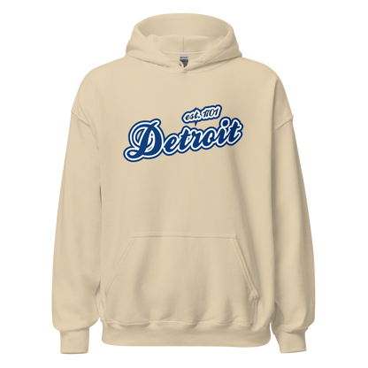 'Detroit EST. 1701' Hoodie (Dearborn Blue Script Font) | Unisex Standard