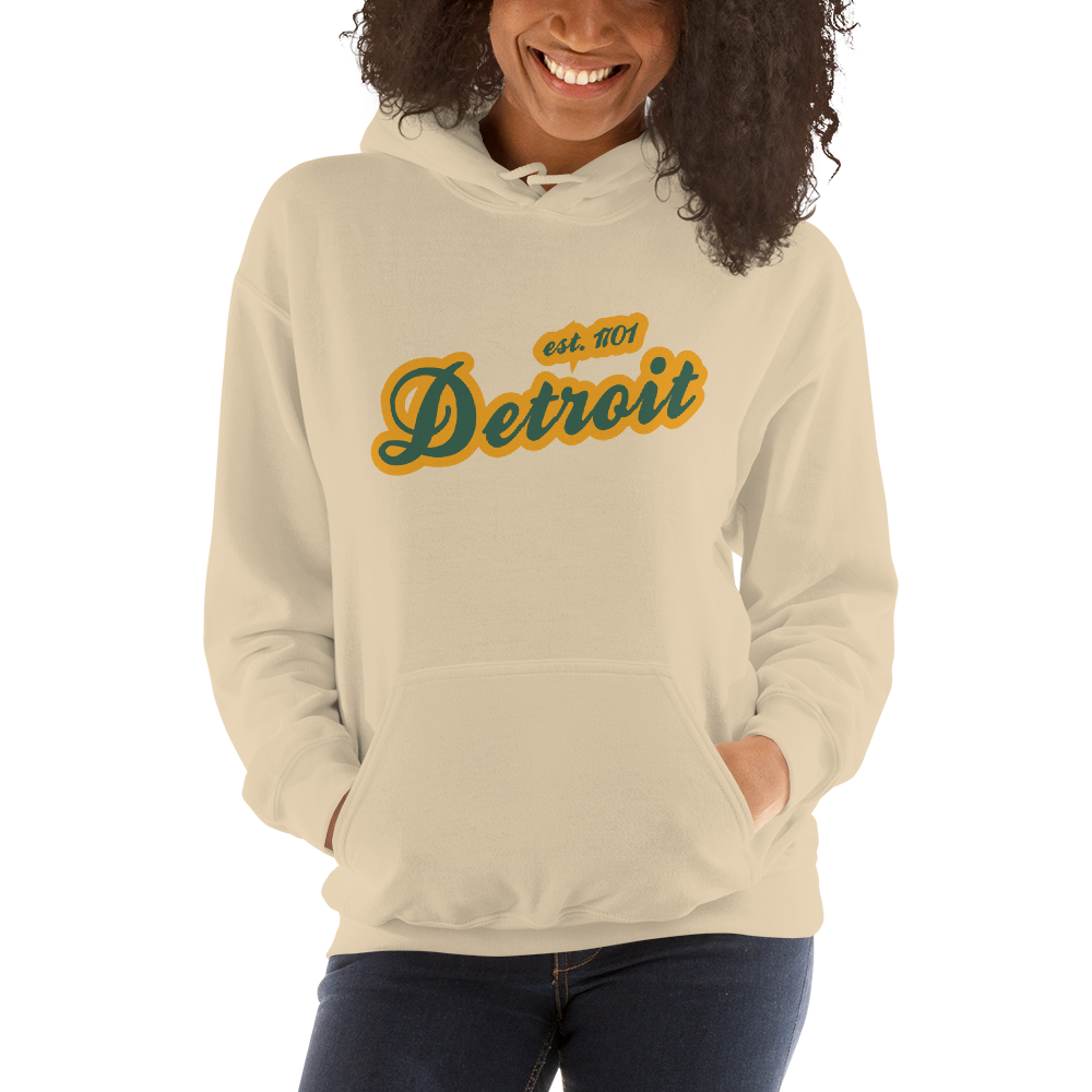 'Detroit EST. 1701' Hoodie (Ginger Ale Green Script Font) | Unisex Standard