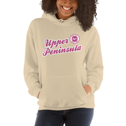 'Upper Peninsula EST. 1837' Hoodie (Apple Blossom Pink Script Font) | Unisex Standard