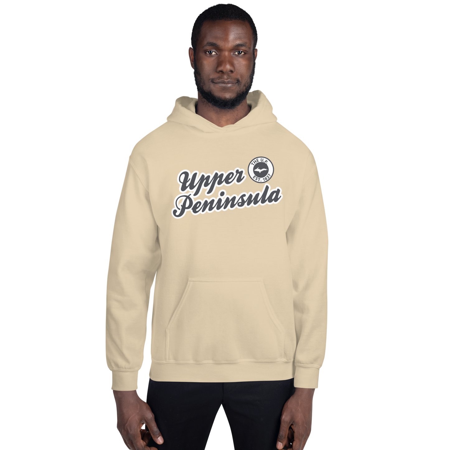 'Upper Peninsula EST. 1837' Hoodie (Iron Ore Grey Script Font) | Unisex Standard