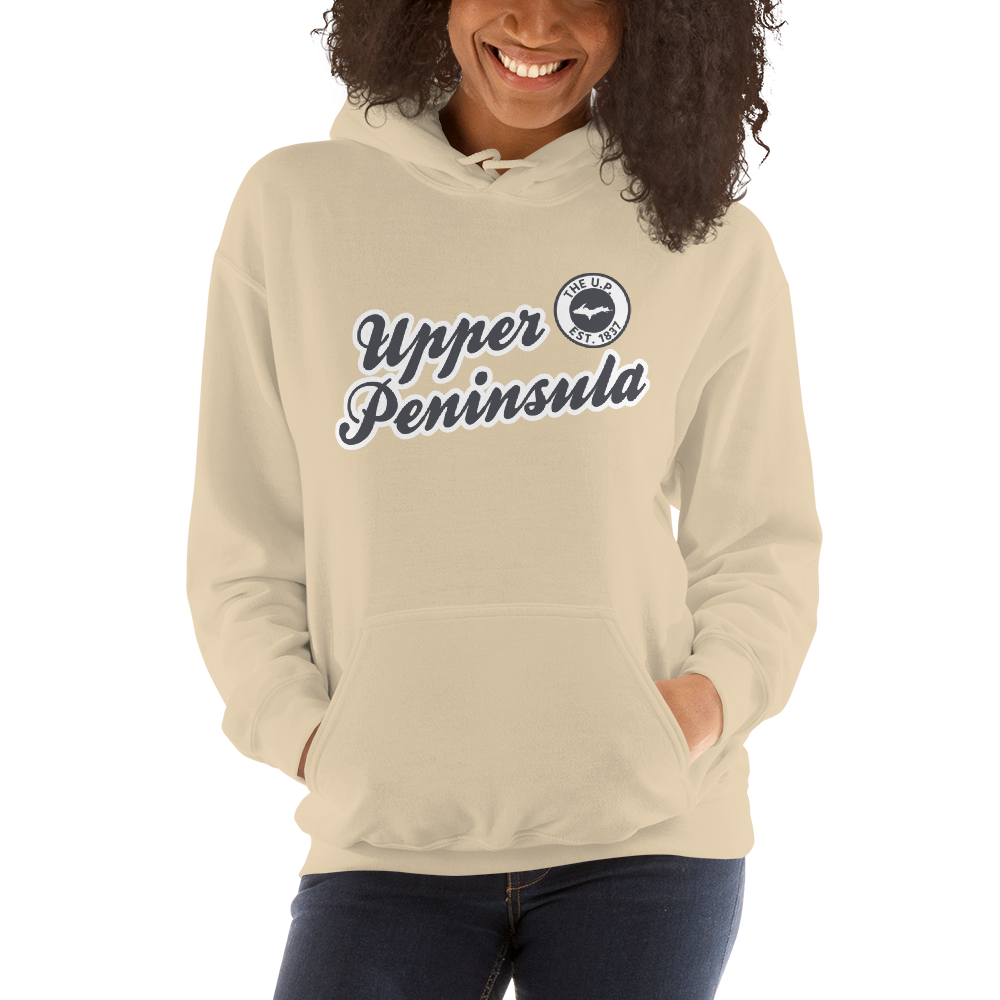 'Upper Peninsula EST. 1837' Hoodie (Iron Ore Grey Script Font) | Unisex Standard