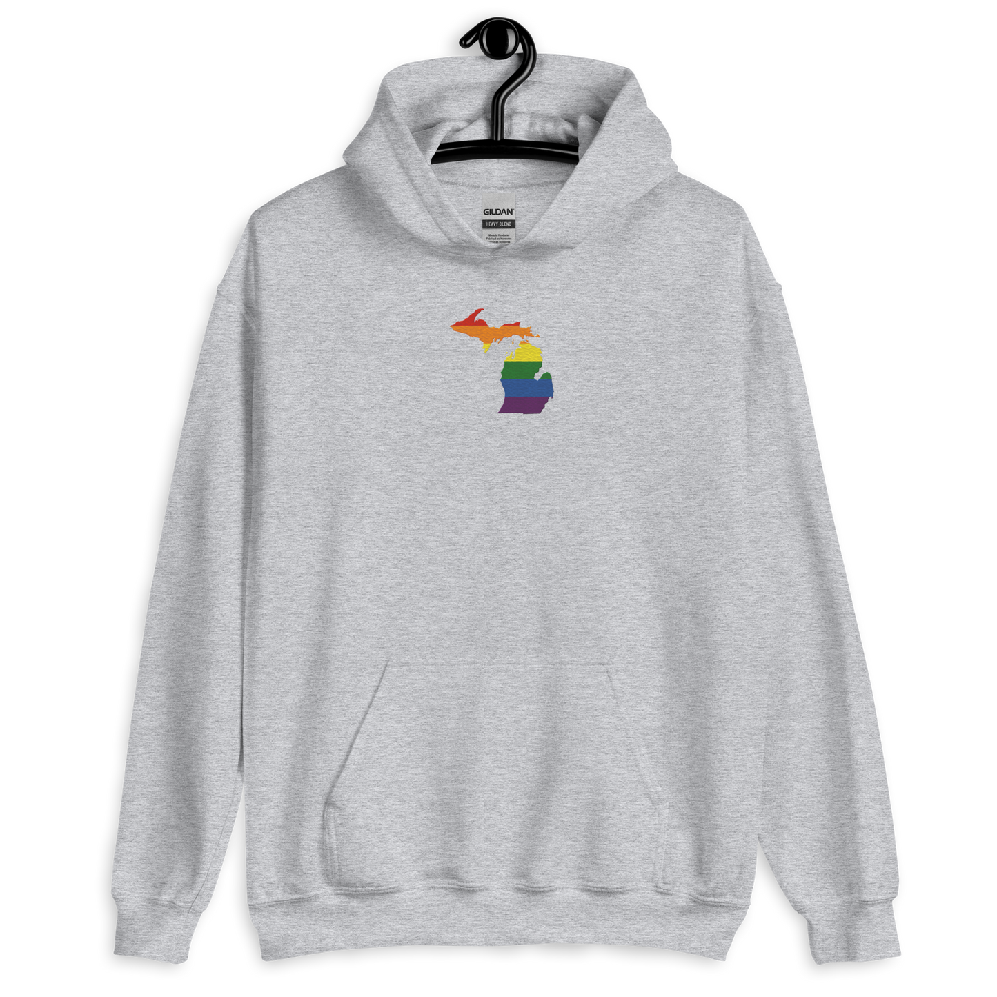 Michigan Hoodie (w/ MI Rainbow Pride Flag) | Unisex Standard - Emb.