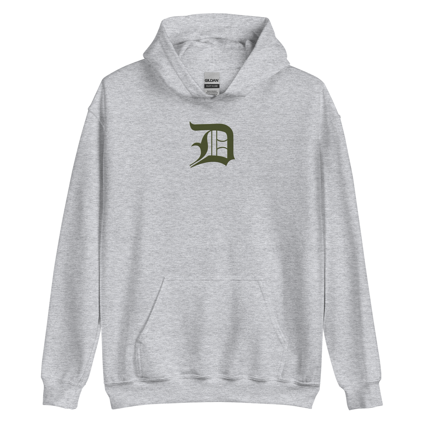 Detroit 'Old English D' Hoodie (Army Green) | Unisex Standard - Emb.