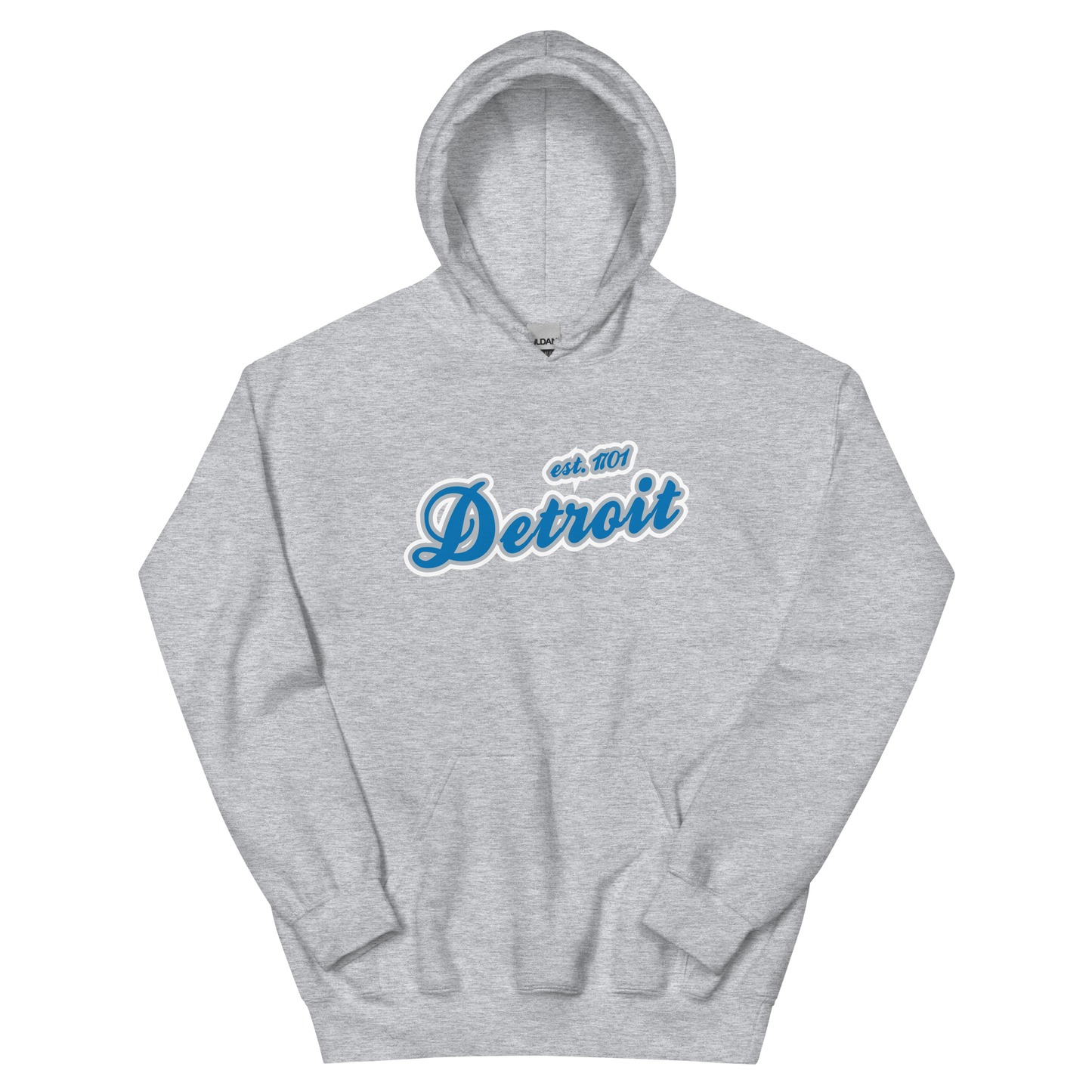 'Detroit EST. 1701' Hoodie (Azure Script Font) | Unisex Standard