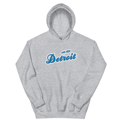 'Detroit EST. 1701' Hoodie (Azure Script Font) | Unisex Standard