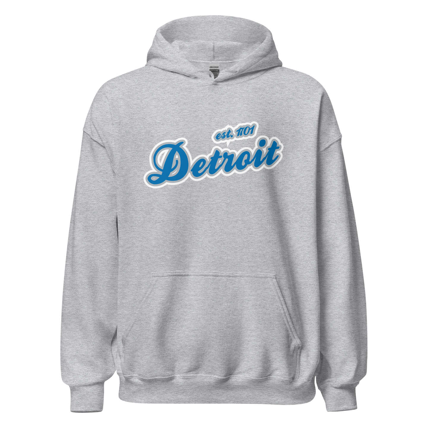 'Detroit EST. 1701' Hoodie (Azure Script Font) | Unisex Standard