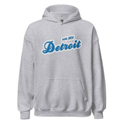 'Detroit EST. 1701' Hoodie (Azure Script Font) | Unisex Standard