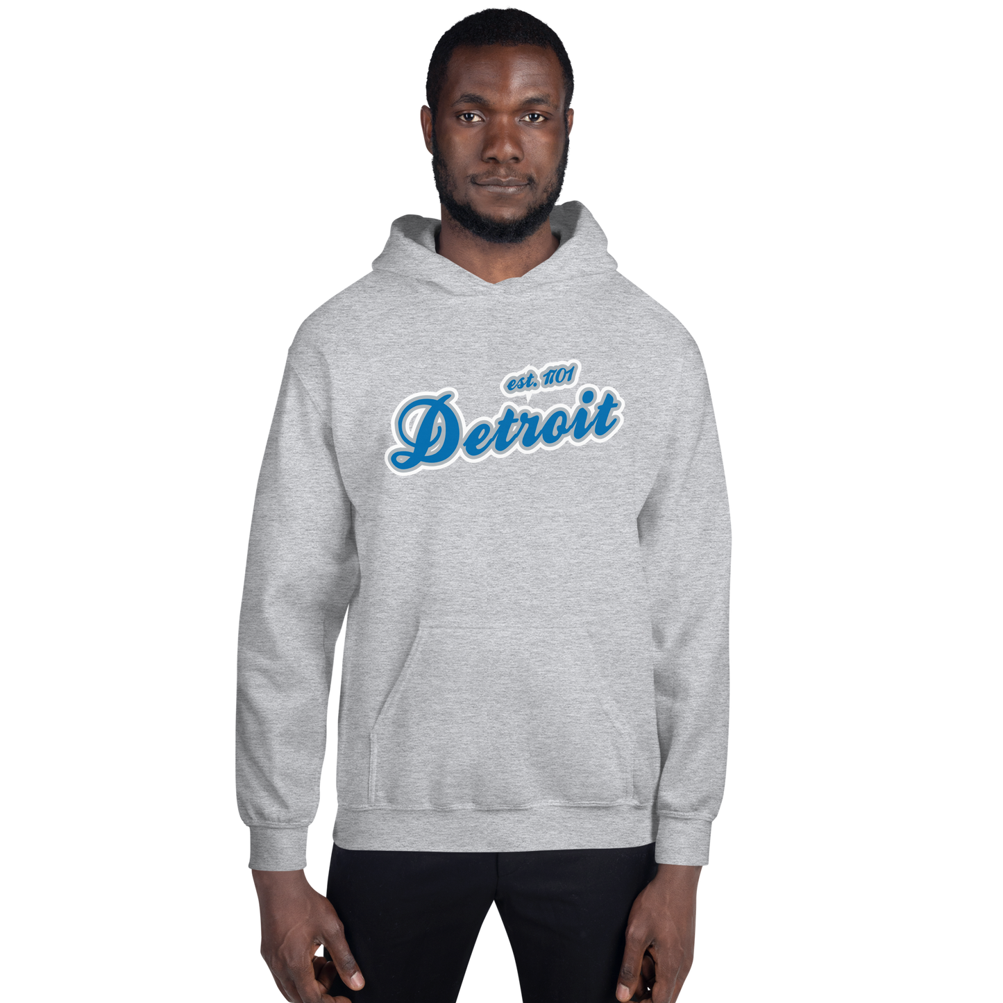 'Detroit EST. 1701' Hoodie (Azure Script Font) | Unisex Standard