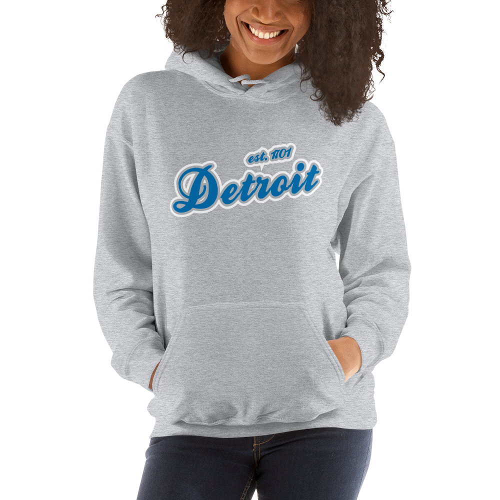 'Detroit EST. 1701' Hoodie (Azure Script Font) | Unisex Standard