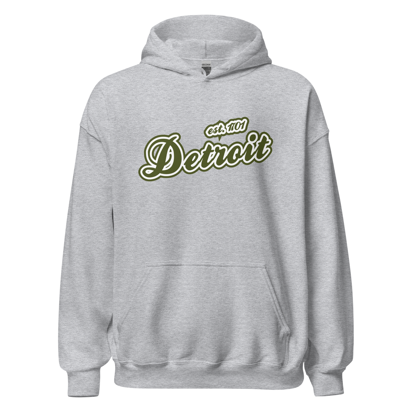 'Detroit EST. 1701' Hoodie (Army Green Script Font) | Unisex Standard