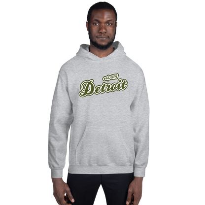 'Detroit EST. 1701' Hoodie (Army Green Script Font) | Unisex Standard