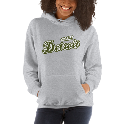 'Detroit EST. 1701' Hoodie (Army Green Script Font) | Unisex Standard