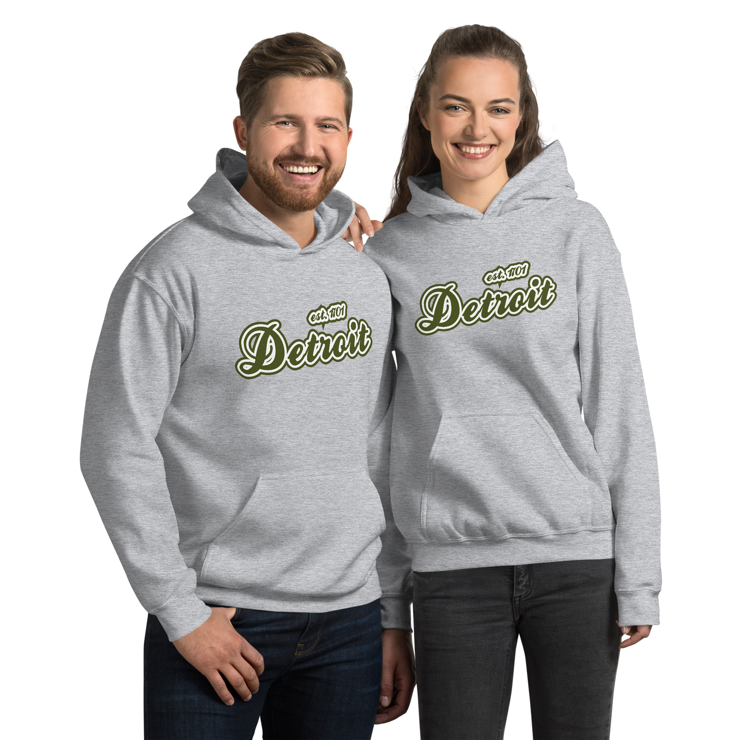 'Detroit EST. 1701' Hoodie (Army Green Script Font) | Unisex Standard