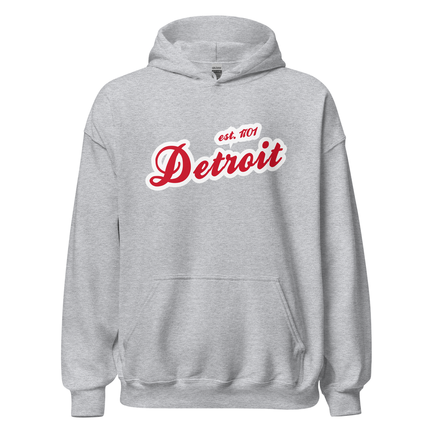 'Detroit EST. 1701' Hoodie (Aliform Red Script Font) | Unisex Standard