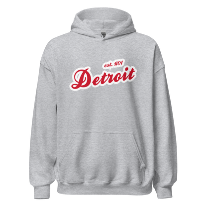 'Detroit EST. 1701' Hoodie (Aliform Red Script Font) | Unisex Standard