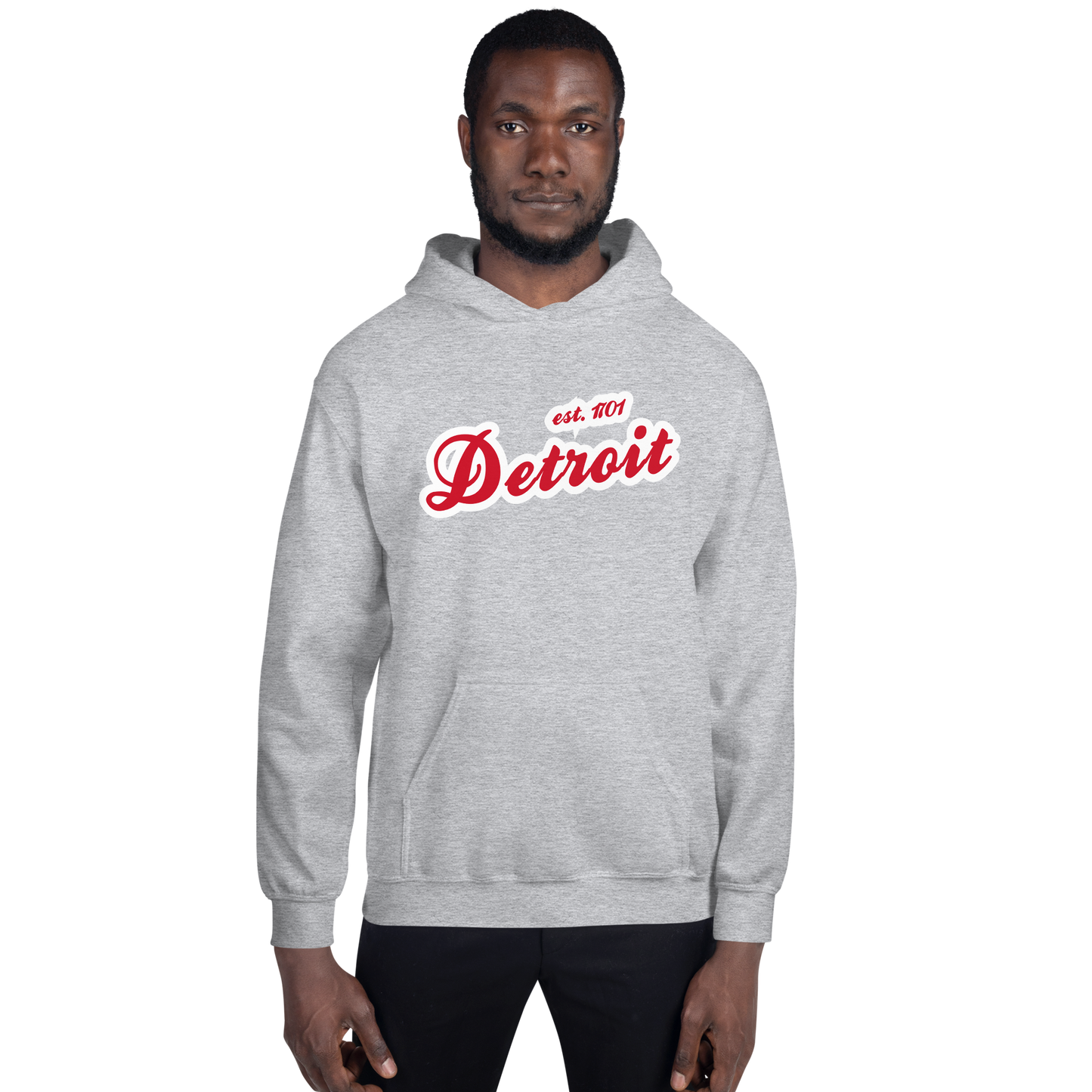 'Detroit EST. 1701' Hoodie (Aliform Red Script Font) | Unisex Standard