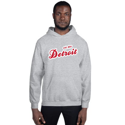 'Detroit EST. 1701' Hoodie (Aliform Red Script Font) | Unisex Standard