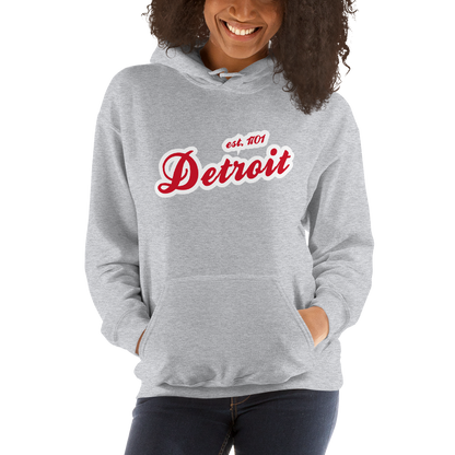 'Detroit EST. 1701' Hoodie (Aliform Red Script Font) | Unisex Standard