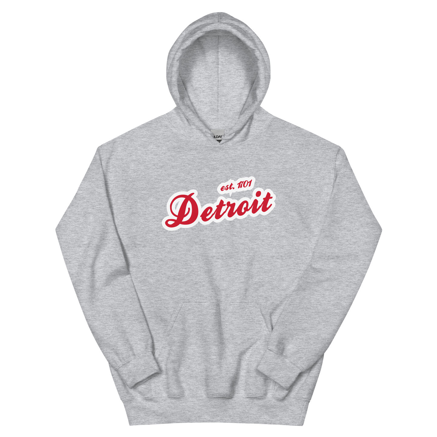 'Detroit EST. 1701' Hoodie (Aliform Red Script Font) | Unisex Standard