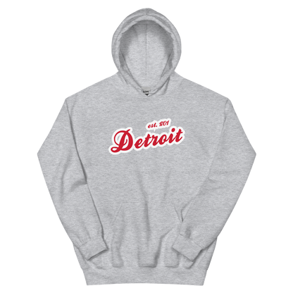 'Detroit EST. 1701' Hoodie (Aliform Red Script Font) | Unisex Standard