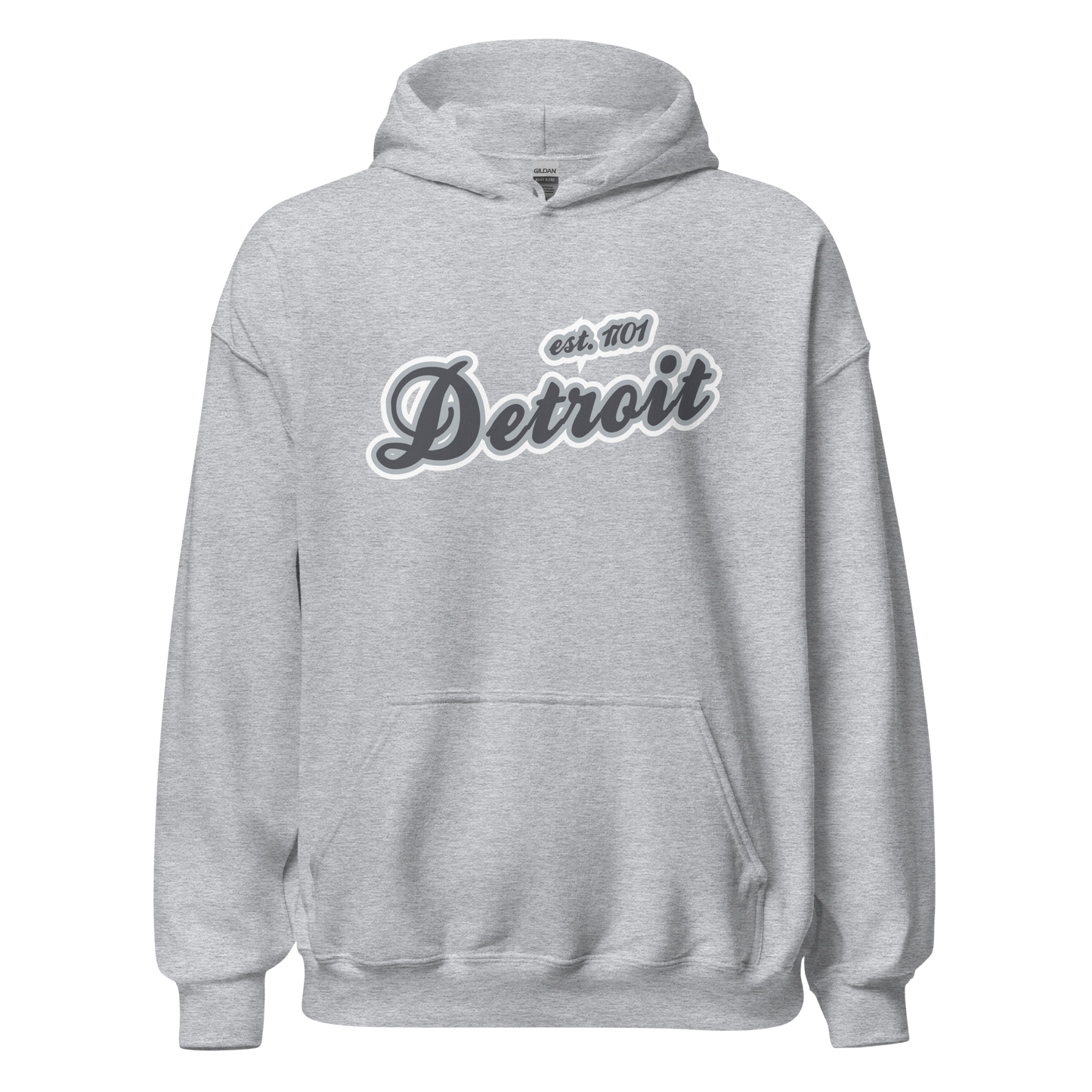 'Detroit EST. 1701' Hoodie (Iron Ore Grey Script Font) | Unisex Standard