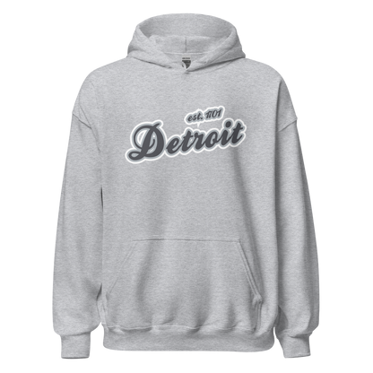 'Detroit EST. 1701' Hoodie (Iron Ore Grey Script Font) | Unisex Standard