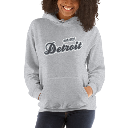 'Detroit EST. 1701' Hoodie (Iron Ore Grey Script Font) | Unisex Standard