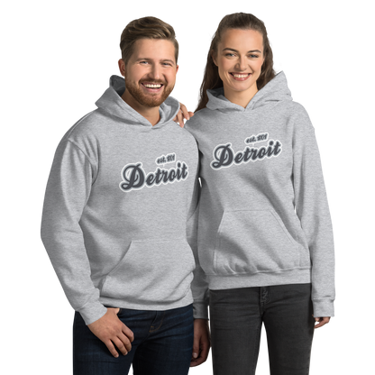 'Detroit EST. 1701' Hoodie (Iron Ore Grey Script Font) | Unisex Standard