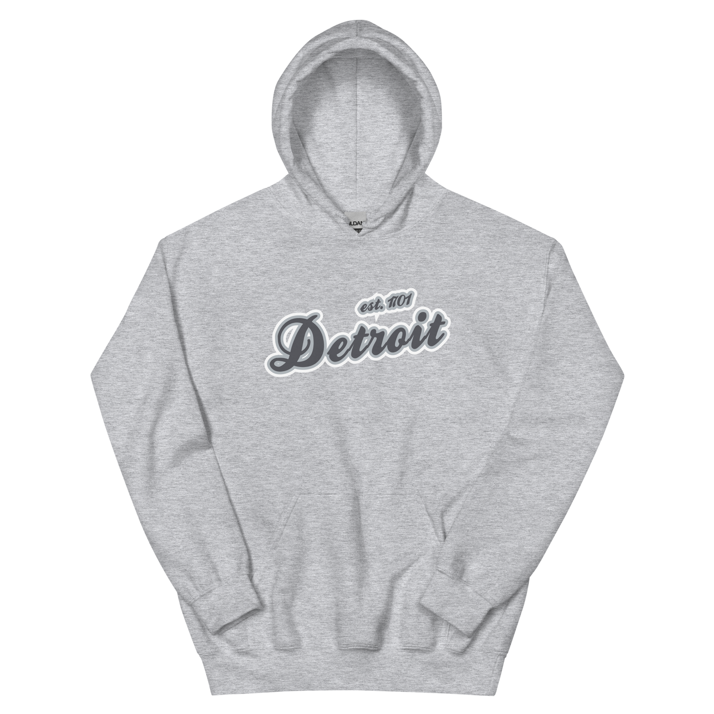 'Detroit EST. 1701' Hoodie (Iron Ore Grey Script Font) | Unisex Standard