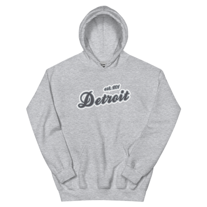 'Detroit EST. 1701' Hoodie (Iron Ore Grey Script Font) | Unisex Standard