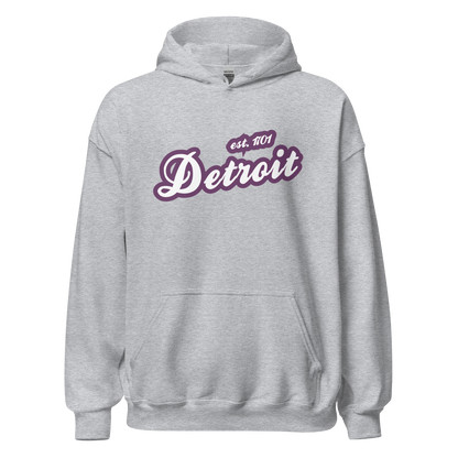 'Detroit EST. 1701' Hoodie (Plum Script Font) | Unisex Standard