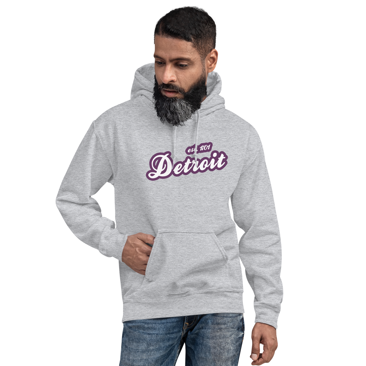 'Detroit EST. 1701' Hoodie (Plum Script Font) | Unisex Standard