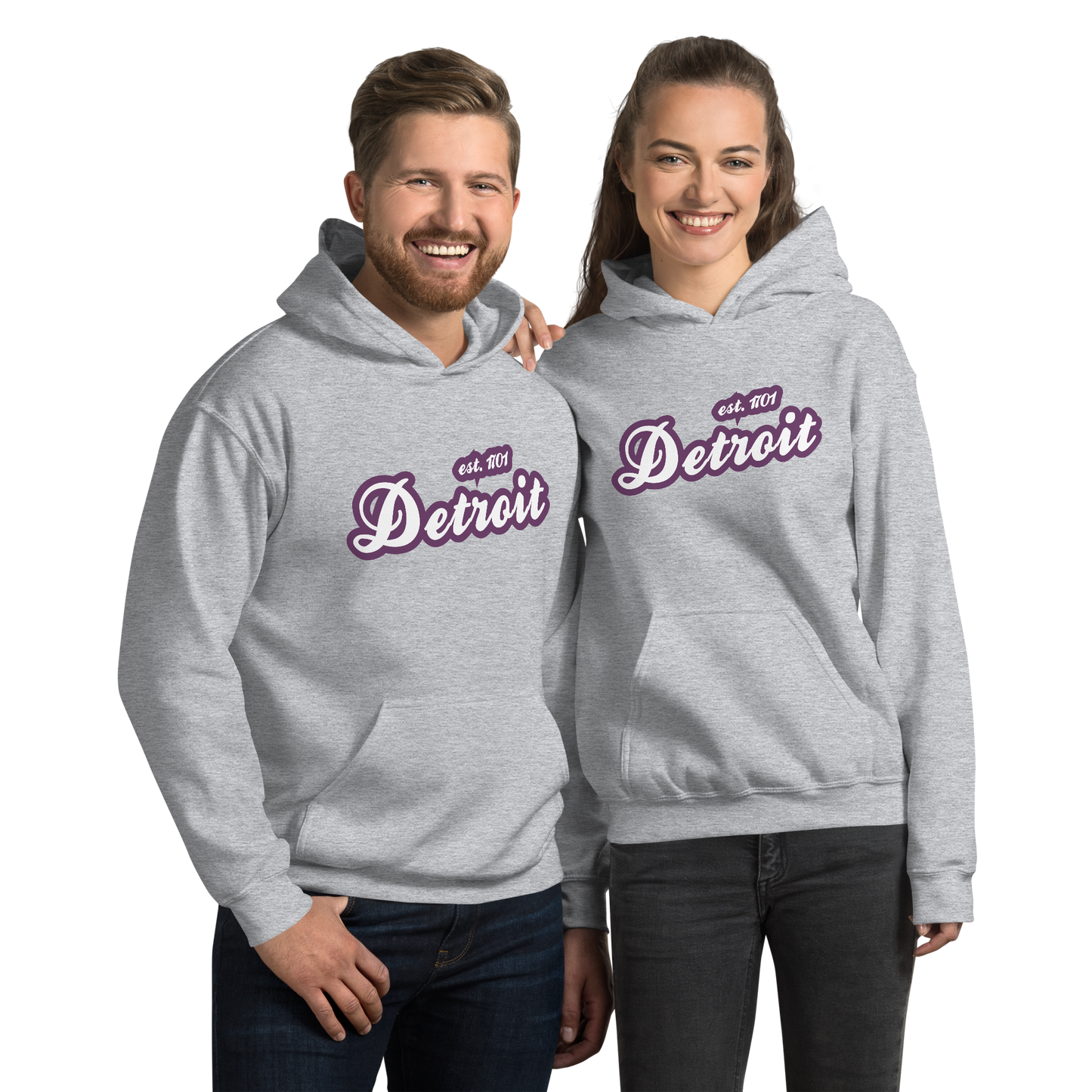 'Detroit EST. 1701' Hoodie (Plum Script Font) | Unisex Standard