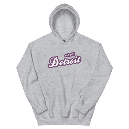 'Detroit EST. 1701' Hoodie (Plum Script Font) | Unisex Standard