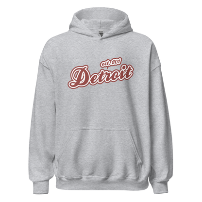 'Detroit EST. 1701' Hoodie (Ore Dock Red Script Font) | Unisex Standard