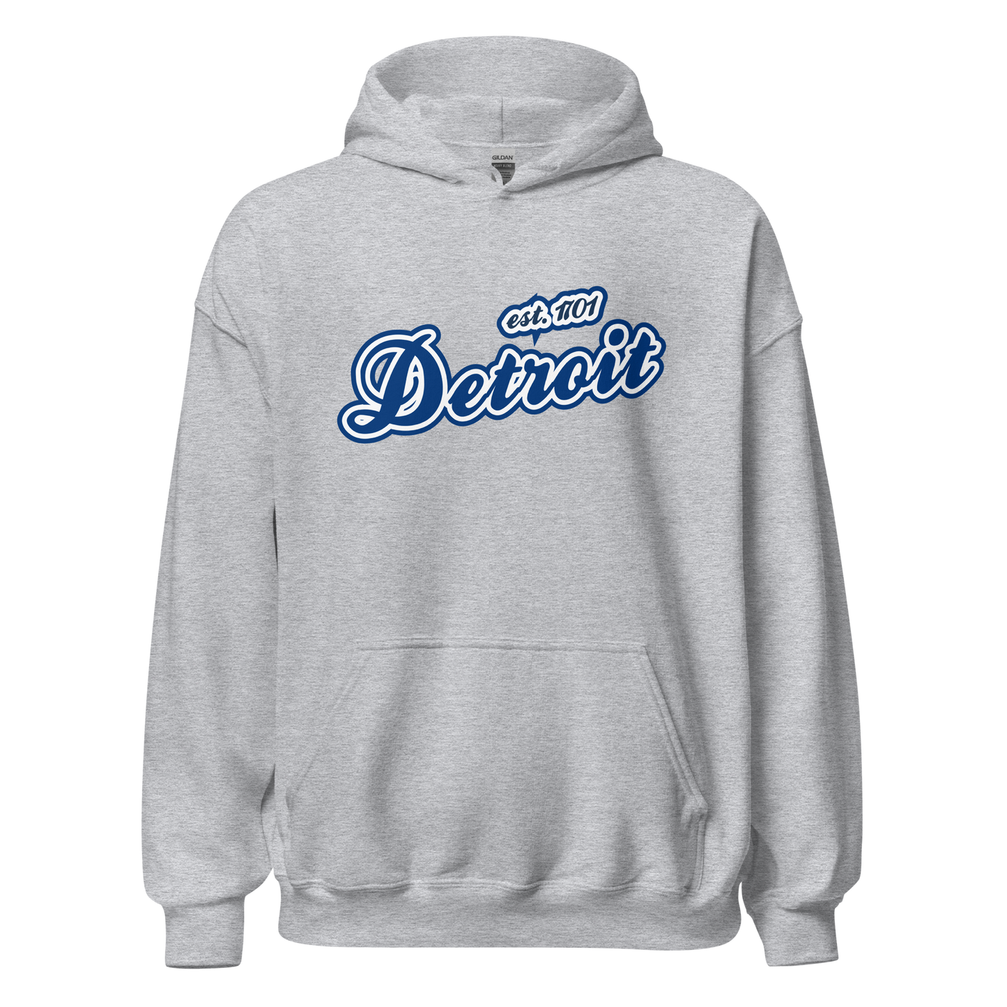 'Detroit EST. 1701' Hoodie (Dearborn Blue Script Font) | Unisex Standard