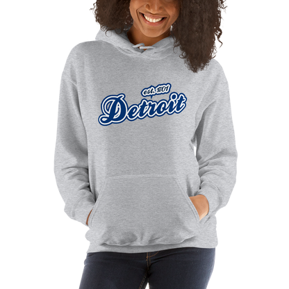 'Detroit EST. 1701' Hoodie (Dearborn Blue Script Font) | Unisex Standard